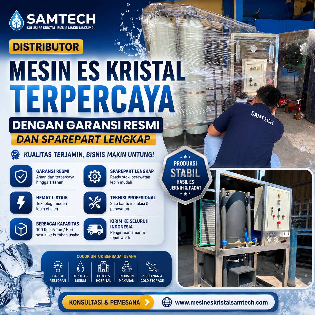 Distributor Mesin Es Kristal Terpercaya dengan Garansi Resmi dan Sparepart Lengkap